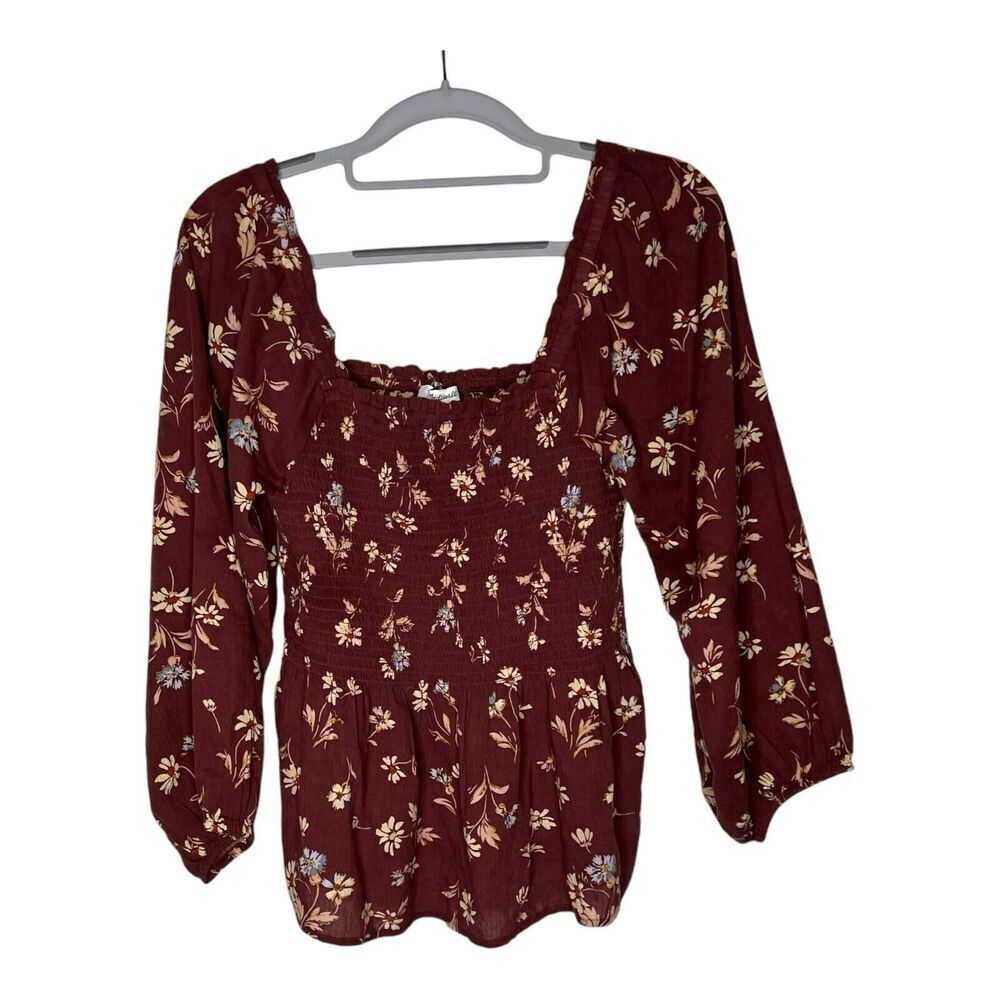 Madwell Top Womens Size 0 Smocked Floral Boho‎ Festival Crop Shirt